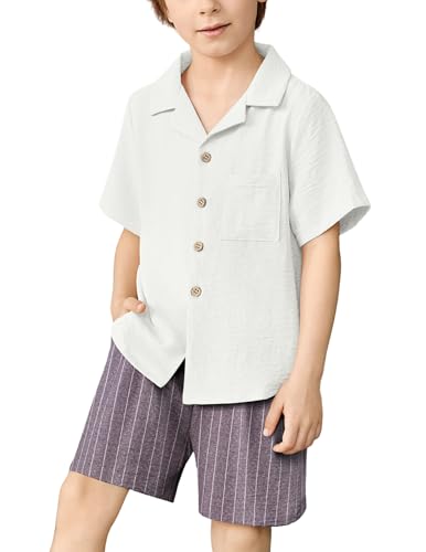 Image of Arshiner Boys 2 Pieces Summer Beach Outfits Short Sleeve Button Down Shirts and Shorts Vacation Texture Sets for Kids