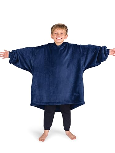 Bare Home Microplush Wearable Blanket with Side Pockets - Soft and Plush - Warm and Cozy - Adult &amp; Kid Sizes (Kids, Dark Blue)