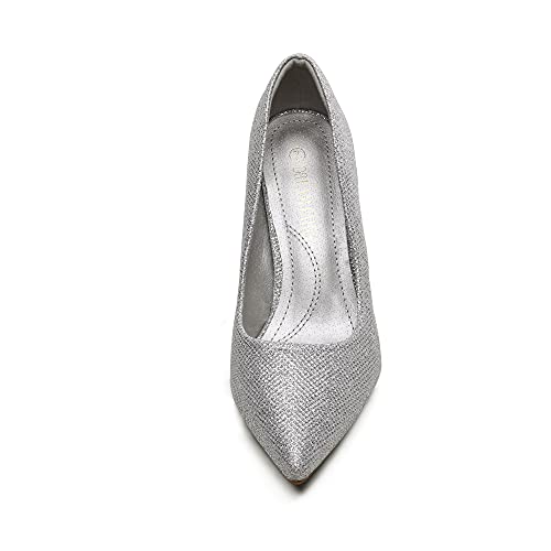 DREAM PAIRS Women's Slip On Low Mid Heels Pointed Closed-Toe Dress Court Shoes Kucci Silver Glitter Size 8 UK/10 US - Image 3