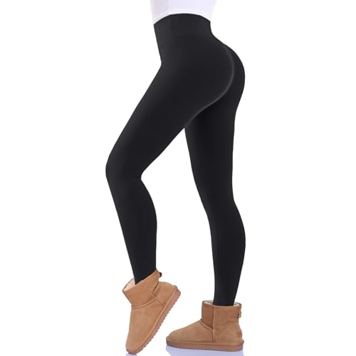 FuelMeFoot Thermo Leggings Damen Gefüttert Fleece High Waist Thermounterwäsche Warm Lang Strümpfhose Blickdicht Winter.01-Schwarz S/M