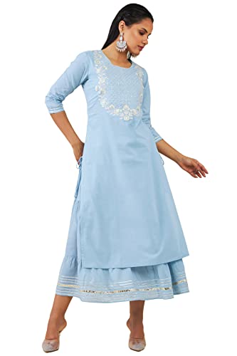 Image of Soch Women Cotton Embroidered Layered And Tiered Dress Kurta