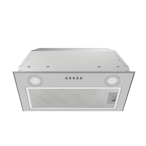 FIREGAS Campana Extractora Empotrable 52cm, 650m³/h, 3 Velocidades, 2 LED, con Filtro Aluminio y Filtro Carbón Activado, Instalación Fácil, Acero Inoxidable