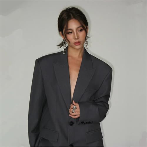 Women's All Season Loose Classic Jacket Office Broad Shoulder Clothing Blazer Tops3