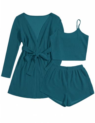 Image of Ekouaer Pajamas for Women Set 3 Piece Soft Waffle Knit Loungewear Outfit