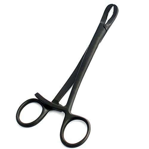 AAProTools Bone Reduction Forceps 7" All Black Color Curved Narrow Jaws Teeth Long Ractchet Clamp Bone Holding