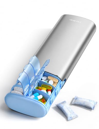 Image of Vaydeer Metal 7 Day Travel Pill Organizer 2 Times a Day, Built-in Desiccant | AM PM weekly Travel Pill Case, Twice-Daily,Airtight Large Capacity Pill Box for Vitamins, Medication, Supplements & Fish Oil