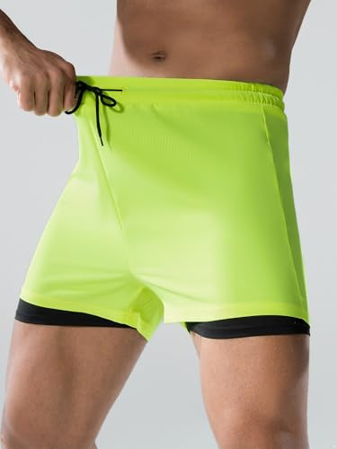 Men Beach Pool Party Solid Color Swim Shorts Double Layers Drawstrings Swim Trunks Beachwear Bathing Suit4