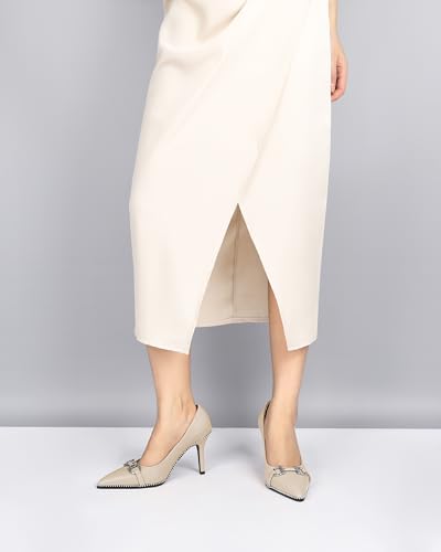 SAMMITOP Women Beaded Pumps Closed Pointed Toe High Heel Buckle Bow Slip On Stilettos 3.5 Inch Sexy Heeled Dress Shoes2