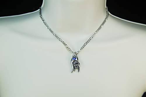 Mano Cornuto, Cornicello, and Nazar combo Necklace, on 20" Figaro Chain, Italian Lucky Hand Horn Anti Evil Eye Good Luck Amulet Protection Charms All Stainless3