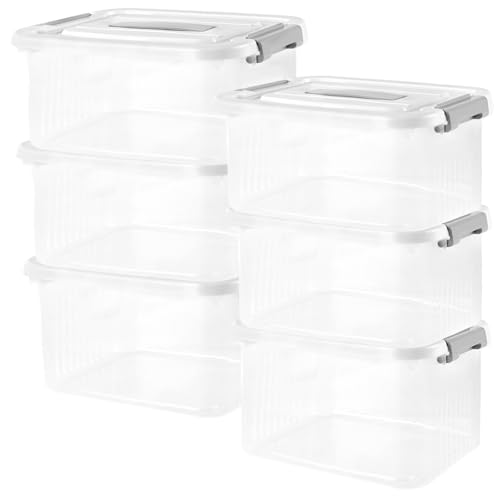 FUNSUEI Lot de 6 Boîtes de Rangement en Plastique PP avec Couvercle - 29 x 20 x 15 cm - Boîtes Empilables Transparentes - Organisation pour Cuisine, Salle de Bain, Bureau, Chambre