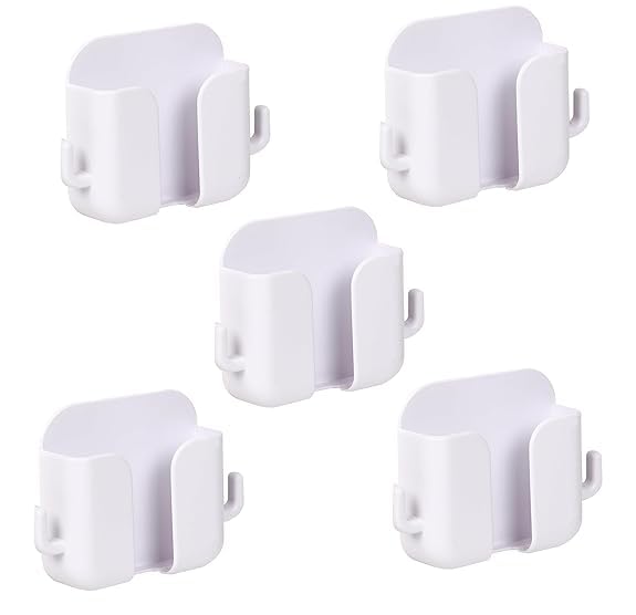 WALLVIEW TECH Pack of 5 Wall Mount Phone Holder Mobile Charging Stand with 2 Hook Mobie Holder for Bedroom Bathroom Kitchen Shelves Office Table Top -(White) WALLVIEW TECH Pack of 5 Wall Mount Phone Holder Mobile Charging Stand with 2 Hook Mobie Holder for Bedroom Bathroom Kitchen Shelves Office Table Top -(White)