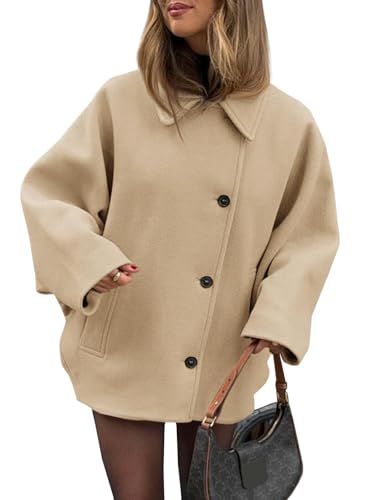 Tankaneo Womens Pea Coats Classic Notch Lapel Single Breasted Oversized Fall Winter Jackets Outerwear2