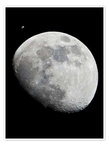 La Station spatiale internationale et la Lune Poster de NASA 30 x 40 cm Noir Tableaux Décoration murale