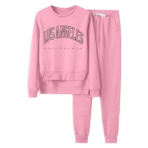 Generisch Conjunto de traje deportivo de forro polar para mujer, sudadera con bolsillo, pantalón largo, chándal azul para mujer, Rosa., S
