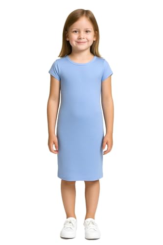 A2Z 4 Kids Filles Robes Plaine Coupe Slim S'étirer Moulante - New Midi Dress Sky Blue 11-12