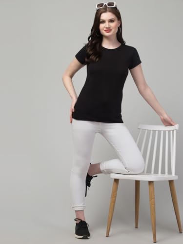 Image of Women's 100% Cotton Plain Regular Fit Round Neck Half Sleeve Tshirt (Solid)