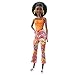 Barbie Fashionistas Doll #198, Petite with Curly Black Hair, Retro Floral Clothes & Accessories Including Platform Sandals & Earrings