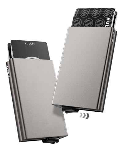 VULKIT Pop Up Card Holder Minimalist Card Case RFID Blocking 2 Double Slim Metal Case for Men or Women (Nickle Grey)