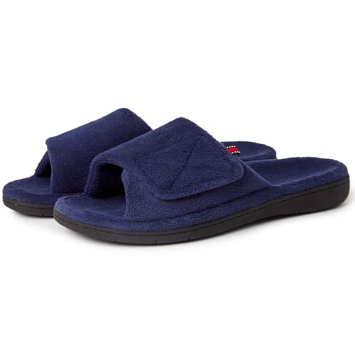 Women's Fuzzy Adjustable Arch Support Slippers Open Toe House Shoes for Orthopedic Plantar Fasciitis Furry Indoor Outdoor Slide Slippers All Season Black NavyBlue Color US6-US11