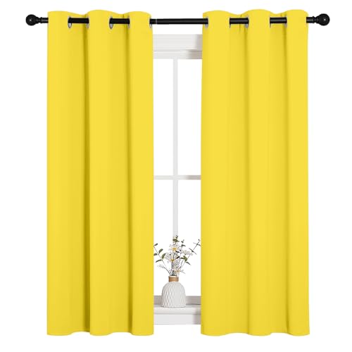 Image of NICETOWN Window Curtain Panels, Thermal Insulated Solid Grommet Draperies /Drapes for Basement (Bright Yellow, 1 Pair, 34 by 54-inch)