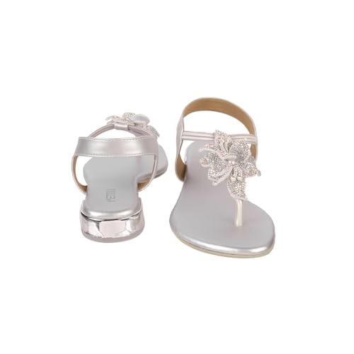 Image of Metro Women Synthetic Floral Embellished Flat Sandal