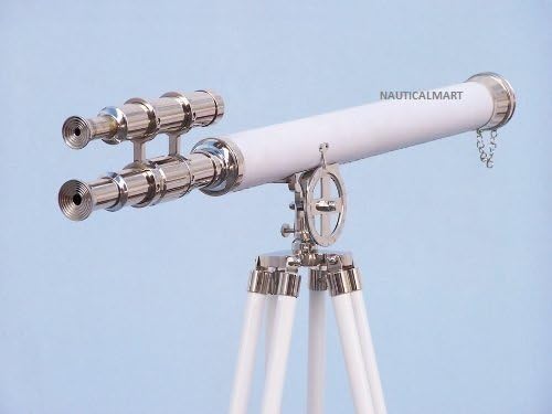 NauticalMart Seaside Floor Standing Chrome with White Leather Griffith Astro Tripod Telescope 39