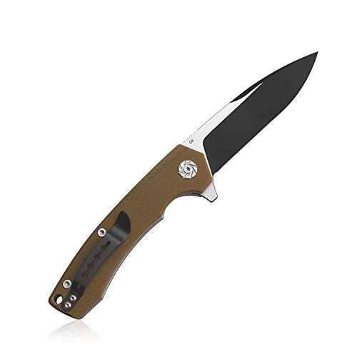 Geo 901 Folding Pocket Knife 3.3In Drop Point D2 Blade With Flip Open, Durable G-10 Handle With S.s Clip & Lanyard Ideal For Outdoor Hiking Camping And Everyday Carry (Tan/Coated) #TOP29