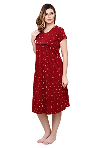 Image of TIGYWIGY Women's Cotton Printed Knee Length Maternity /Feeding /Nursing Nighty