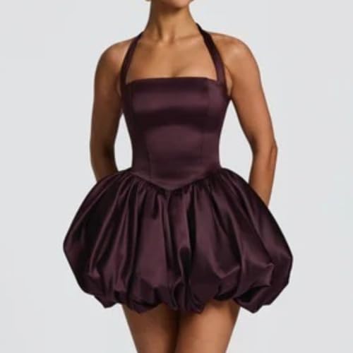 Image of Women's Y2K Sexy Halter Corset Mini Dress Backless Corset Bubble Ruched Waist Club Party Dresses