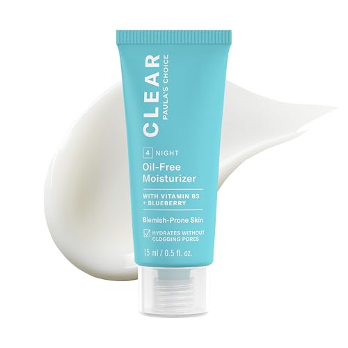 Paulas Choice CLEAR Oil-Free Moisturizer Lightweight Face Cream for Acne-Prone Skin Hyaluronic Acid Pore-Minimizing Niacinamide Antioxidants Ceramides to Calm Redness Fragrance-Free 0.5oz