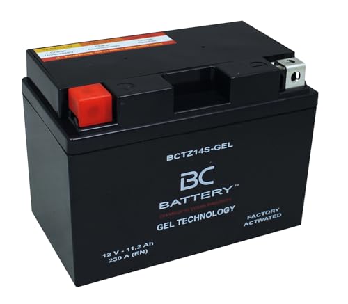 BC BATTERY Batteria Avviamento Moto al GEL 12V 11,2Ah BCTZ14S-GEL Moto&Scooter, esente da manutenzione sigillata precaricata simile a YTZ14S