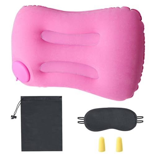 Cuscino Gonfiabile, Viaggio Ultraleggero, Cuscini Gonfiabili da Mare Comprimibile Compatto Ergonomico, Spiaggia, Cuscino da Campeggio, Confortevole, per Escursioni, gli occhi e i tappi per le orecchie