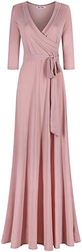 Women's 3/4 Sleeve Deep V-Neck Maxi Faux Wrap Solid Plus Size Dress