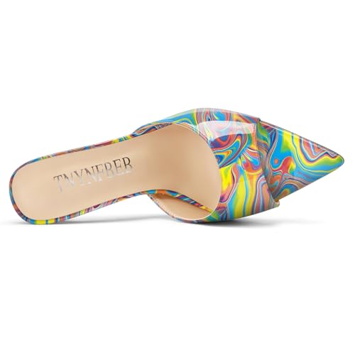 Image of TNYNFBEB Womens Stiletto High Peep Open Pointed Toe Sandals Mules Shoes Slip-on Slingback Office Party Dress Patent Leather Summer 3.9 Inches Heels