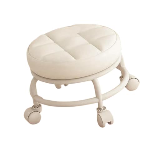 Image of CALANDIS Low Rolling Stool Round Low Height Low Roller Seat for Office Porch Playroom White | Ottomans, Footstools & Poufs | Furniture