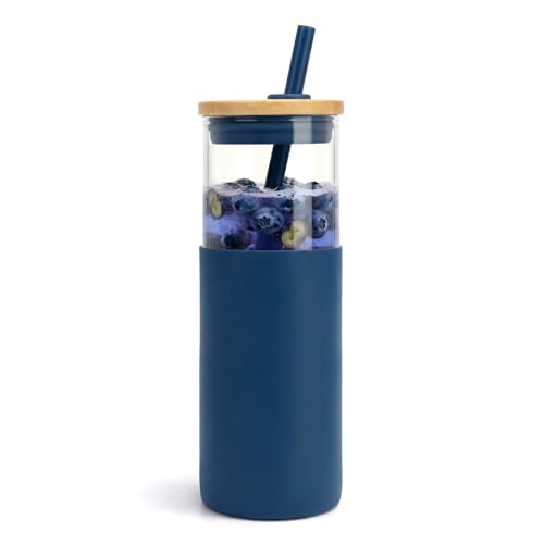 Tronco 24 oz Glass Tumbler with Lids and Straws, Reusable Iced Coffee Cups