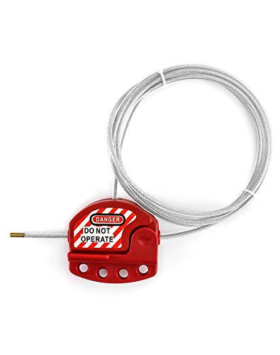 QWORK Lockout Tagout Cable Lock, 8 Pack Adjustable Steel Vinyl Coated Cable Lockout, 3/16" Diameter, 5.9' Length, Red