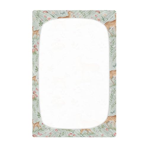 Image of Burbuja Fitted Crib Sheet for Girls and Boys, Woodland Fawn Soft Breathable Crib Sheet for Standard Crib and Toddler Bed Mattresses, 27 x 39 in