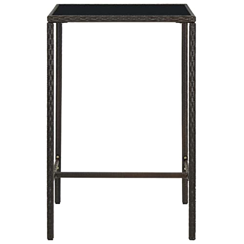 Jkghdrt Table de jardin avec structure en acier et aspect rotin synthétique marron, table de bar d'extérieur avec plateau en verre trempé dans les...