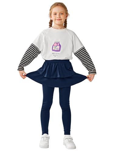 Resinta Girls Leggings Warm Pants School Uniform Pants Stretchy Soft Leggings with Skirt 4-14 Years3