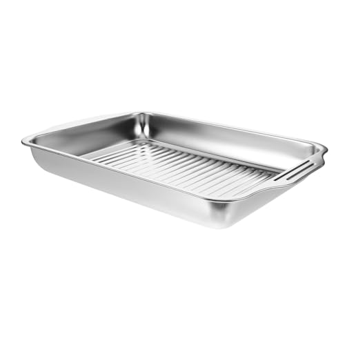 Sosoport Stainless Steel Grilled Fish Plate Rectangular Griddle Tray for Induction Cooker Durable Roasting Pan for Seafood Lobsters Deep Baking Dish Versatile Kitchen Use