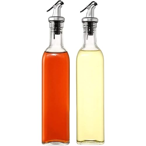 ECVV [2 Pack] Glass Oil and Vinegar Dispenser Bottles Set 500ml Non-Drip Airtight Cruet with Pouring Spouts Kitchen Condiment Containers for Olive Oil Seasoning & Dining Table Use