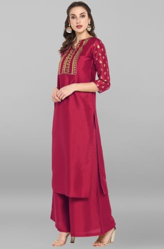 Image of Janasya Women's Silk Blend Tie & Dye Yoke Embroidered Straight Kurta Pant Set
