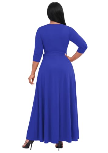 Image of FANDEE Plus Size Maxi Dress for Women Casual Summer Sundress V-Neck 3 /4 Sleeve