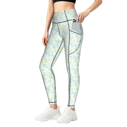 Pantalon de yoga ample pour femme imprimé algues marine et vert