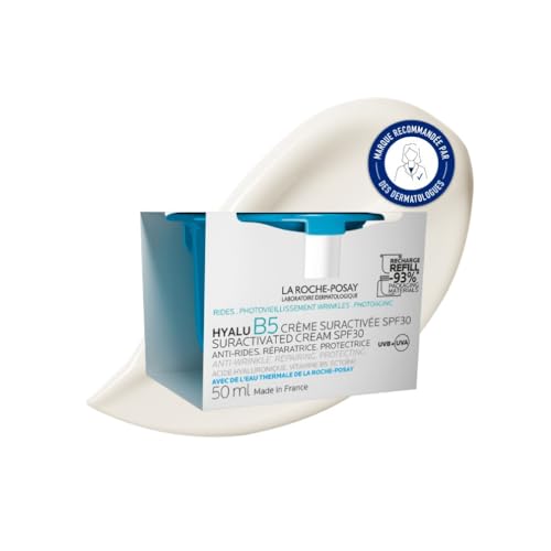 La Roche-Posay, Hyalu B5, Crème Suractivée SPF30, Crème Visage Raffermissante, Lissante, Repulpante, Anti-UV, Enrichie en Acide Hyaluronique et Vitamine B5, Tous Types de Peaux, Recharge 50 ml
