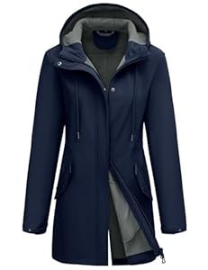 Yuson Girl Softshelljacke Damen Regenjacke Wasserdicht Windbreaker Gefütterte Softshellmantel Übergangsjacke Leicht Atmungsaktiv Wanderjacke Fleece Outdoorjacke Regenmantel mit Kapuze(Marineblau, XXL)