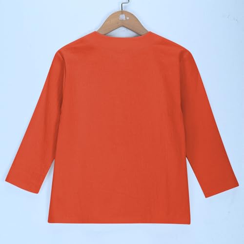 Girls Half Button Linen Shirts Summer Loose Comfy Cotton Long Sleeve Blouses Teens Lightweight Preppy V Neck Tops3