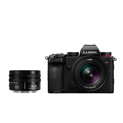 Image of Panasonic DC-S5DWE-K Lumix S5D Full Frame Mirrorless Camera Body, 24.2MP, 4K 60P Recording, Live View Finder, Free Angle Monitor, Wi-Fi, Bluetooth, with S-R1840E 18-40 mm & S-S50ME 50 mm Lenses, Black
