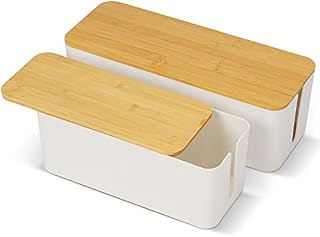 Cable Tidy Box, Large Cables management box, Set of 2 Cables Organised Box with Cable Ties Reusable Straps for Hiding Messy Cables Wire Management 16"x 6.2"x 5.4" and 12.6"x 5.3"x 5.1"